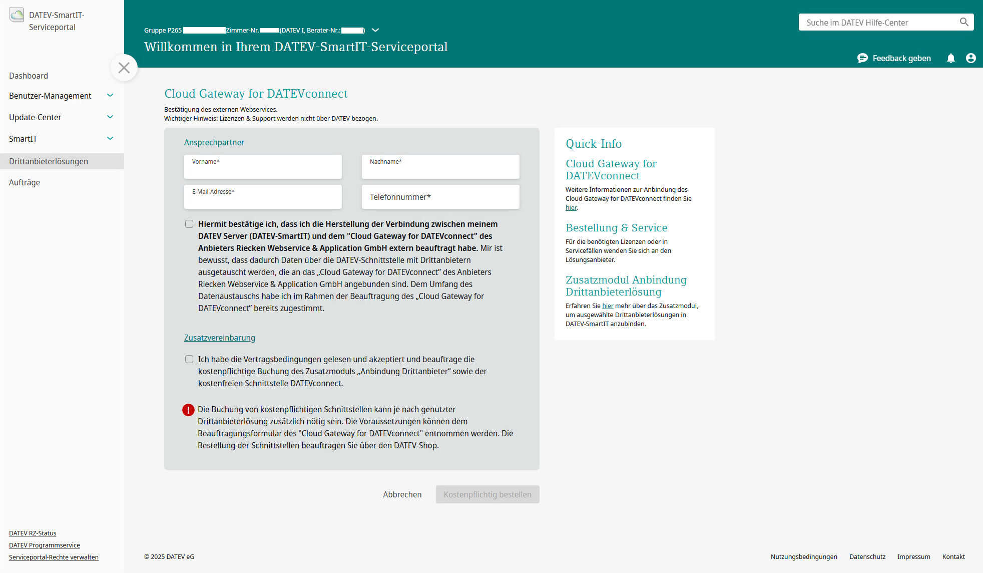 Ansicht DATEV-SmartIT Service Portal